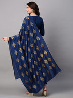 ANNI DESIGNER Womens Cotton Blend Embroidered Straight Kurta with Pant & Dupatta (MYSURU-Dark Blue_M_Dark Blue_Medium)