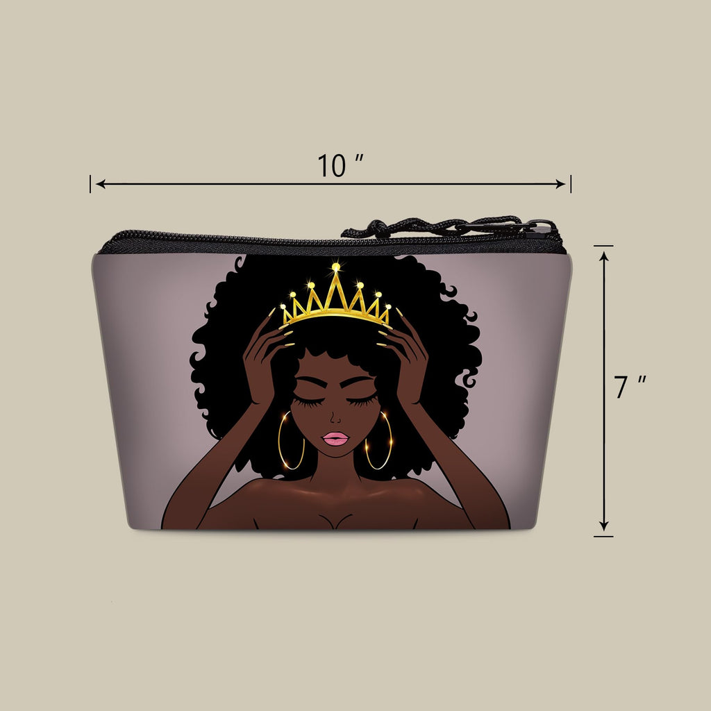 BDAWQUG Women Makeup Bag-2pcs Black Princess Graphic Cosmetic Bag Melanin Natural Hair art Pencil Case Coin Purse Travel Toiletr