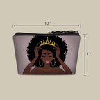 BDAWQUG Women Makeup Bag-2pcs Black Princess Graphic Cosmetic Bag Melanin Natural Hair art Pencil Case Coin Purse Travel Toiletr