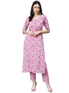 ANNI DESIGNER Women's Cotton Blend Printed Straight Kurta with Pant (MBC-Baby Pink_XL_Baby Pink_X-Large)