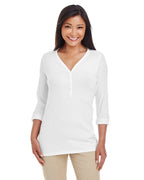 Ladies Perfect FitY-Placket convertible Sleeve Knit Top - WHITE - XS(D0102H7YE96)