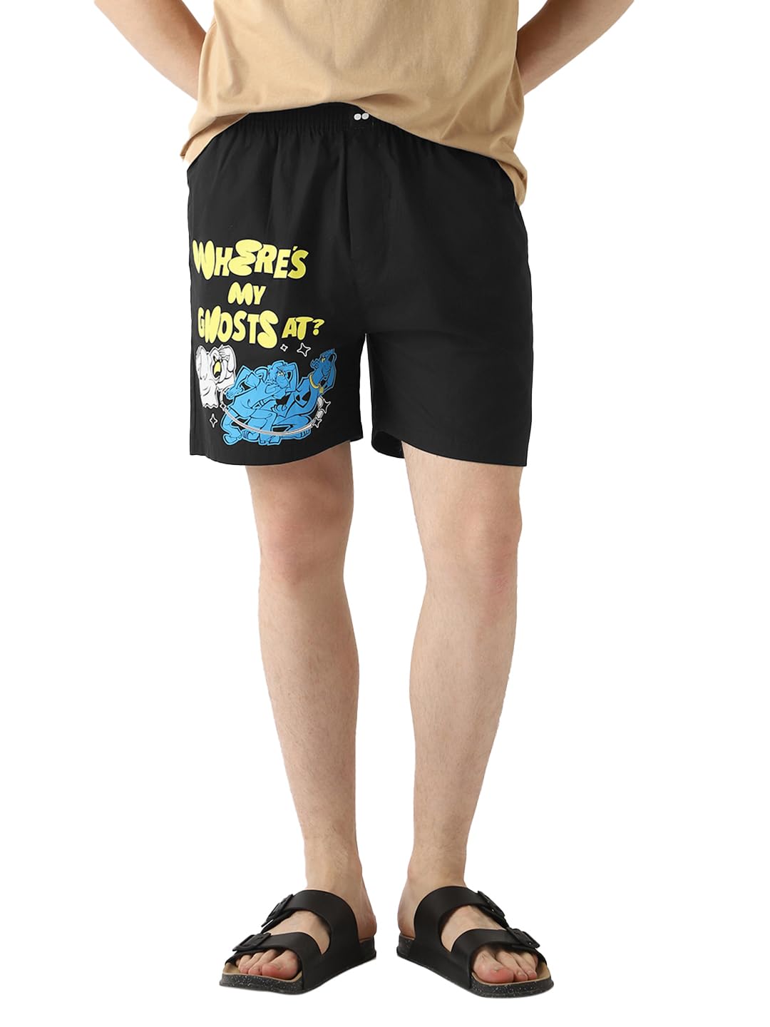Bewakoof Official Scooby Doo Merchandise Mens Graphic Printed Regular Fit Cotton-Poplin Boxers_635798_Black_XL