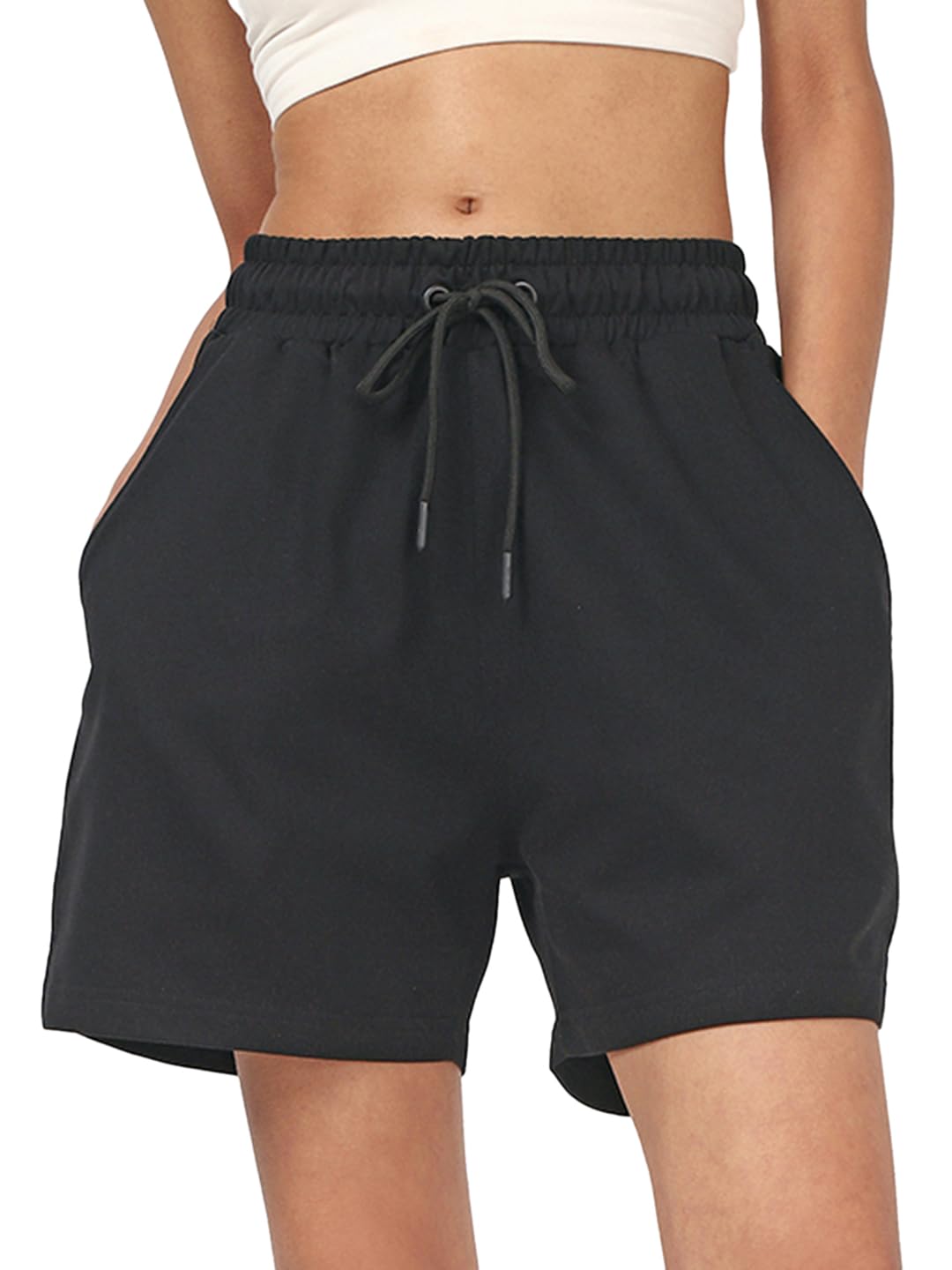 Bewakoof Womens Solid Regular Fit Poly Cotton Shorts_662068_Black_2XL