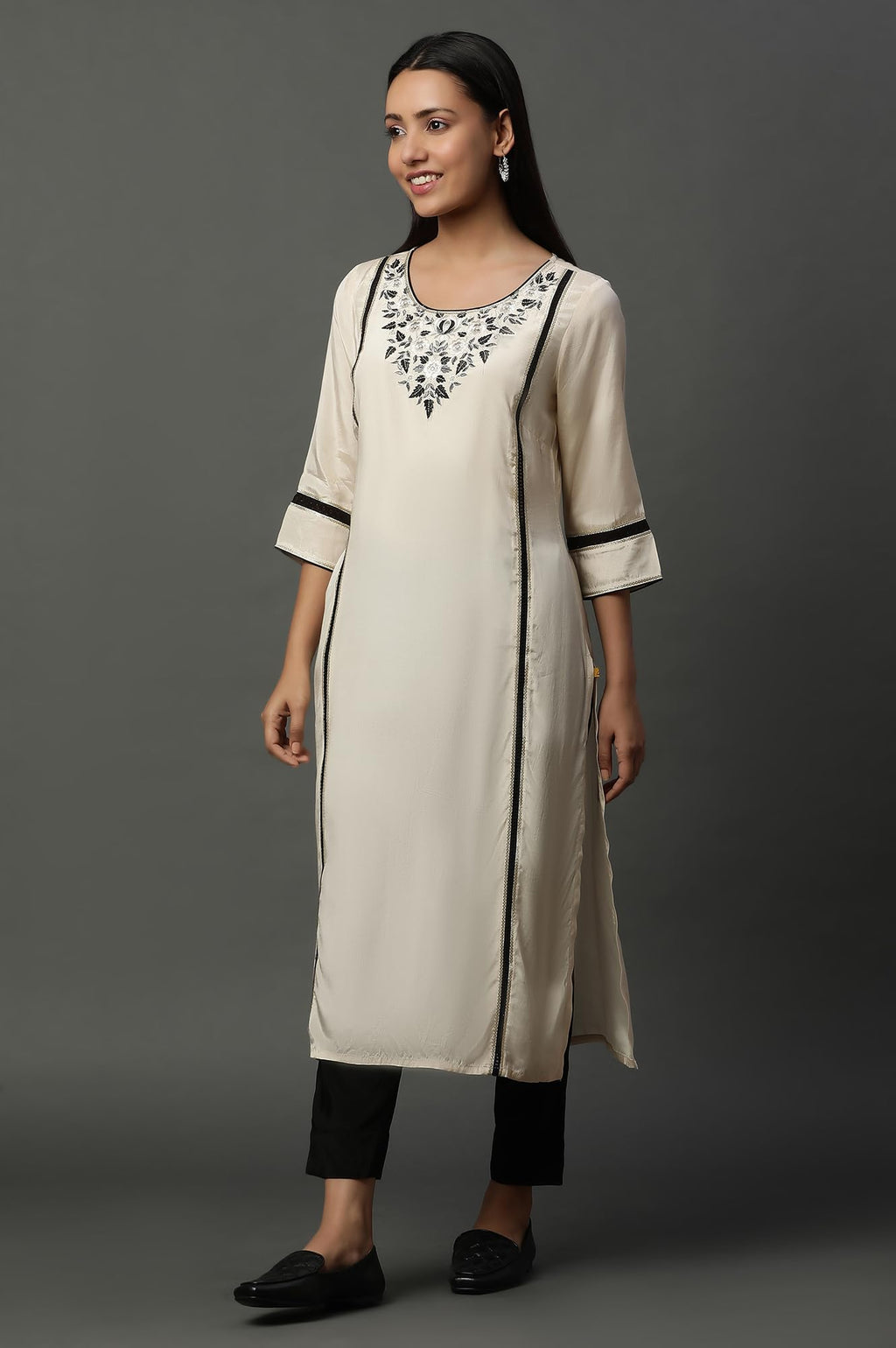 Aurelia WomenS Viscose Regular Kurta (24Fea15104_Beige