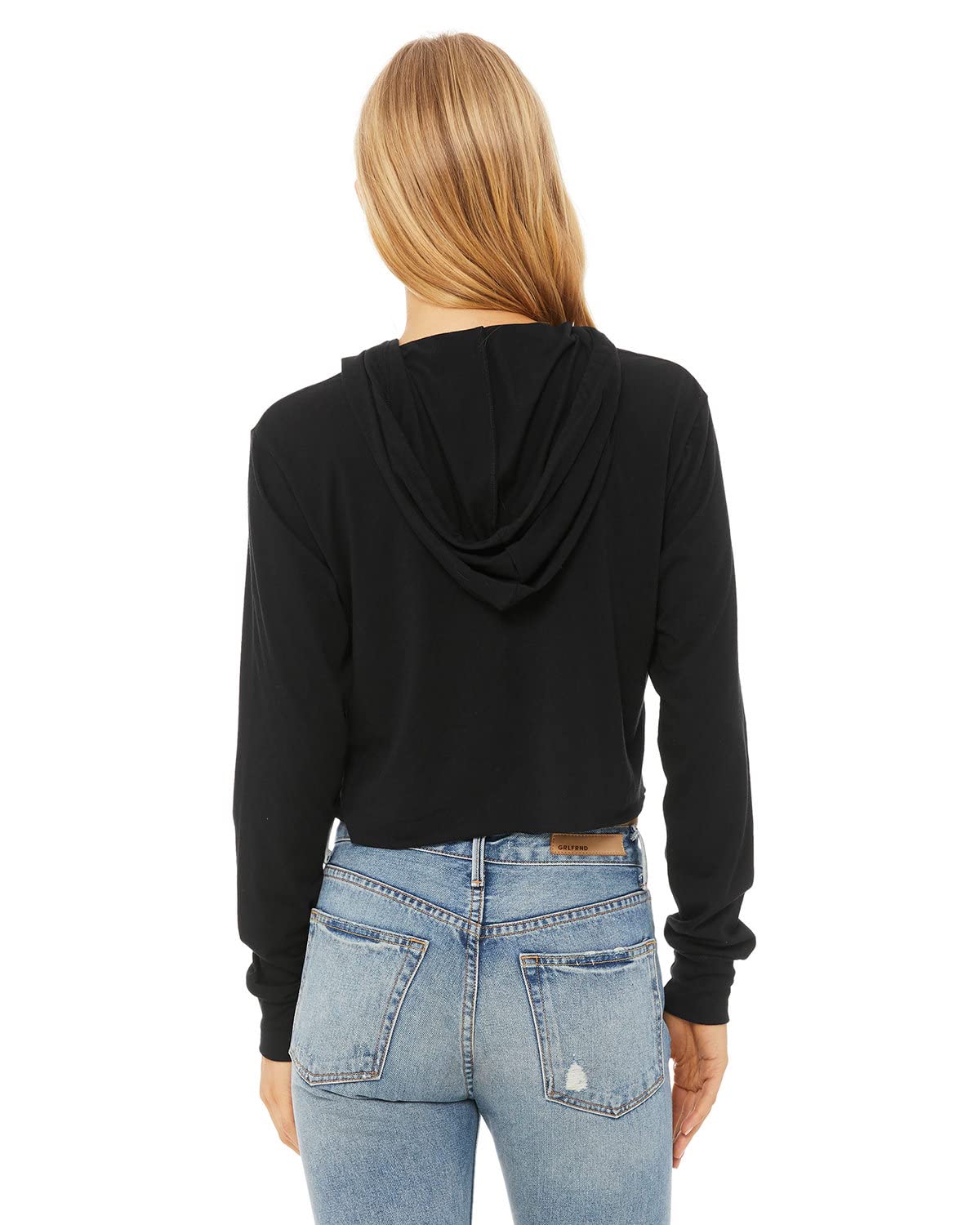 Ladies cropped Long Sleeve Hoodie T-Shirt - SOLID BLK TRBLND - S(D0102H7WET8)