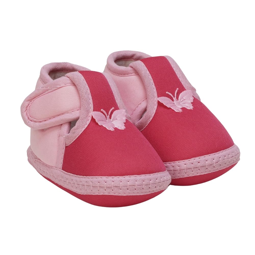 Neska Moda 0 To 6 Months Baby Girls Hook & Loop Cotton Shoe/Booties (Rani,Baby Pink)Btb4988 0-6