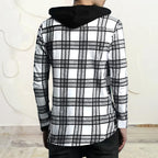 Noble Monk Mens Hooded Neck Full Sleeve Shirt | Regular Fit | Checkered Pattern | Casual Shirt For Men White Black