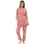 Sweet Dreams Women Printed Rayon 3 Piece Pyjama Set Pink