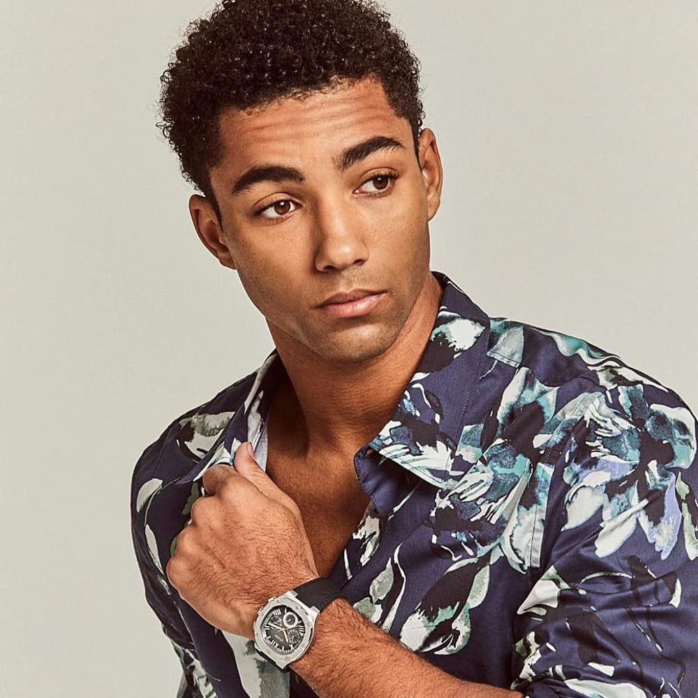 GUESS Men's 42mm Watch - Black Strap Gunmetal Dial Silver Tone Case