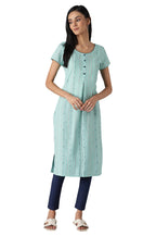 Aurelia Womens Cotton Geometric Regular Kurta (22FEA12879SS-701898_Teal Green_XS)