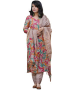 ANNI DESIGNER Womens Cotton Blend Straight Printed Kurta with Pant & Dupatta (Candy Beige-JL_L_Beige_Large)