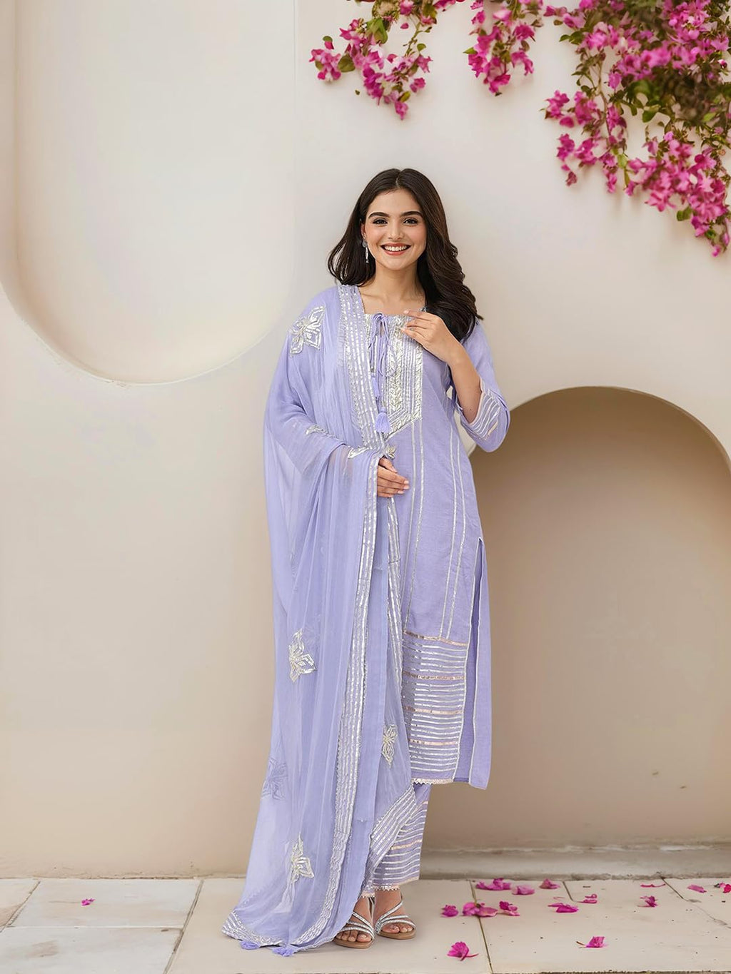 Ishin Gotta Patti Tie-Up Kurta With Pants And Dupatta