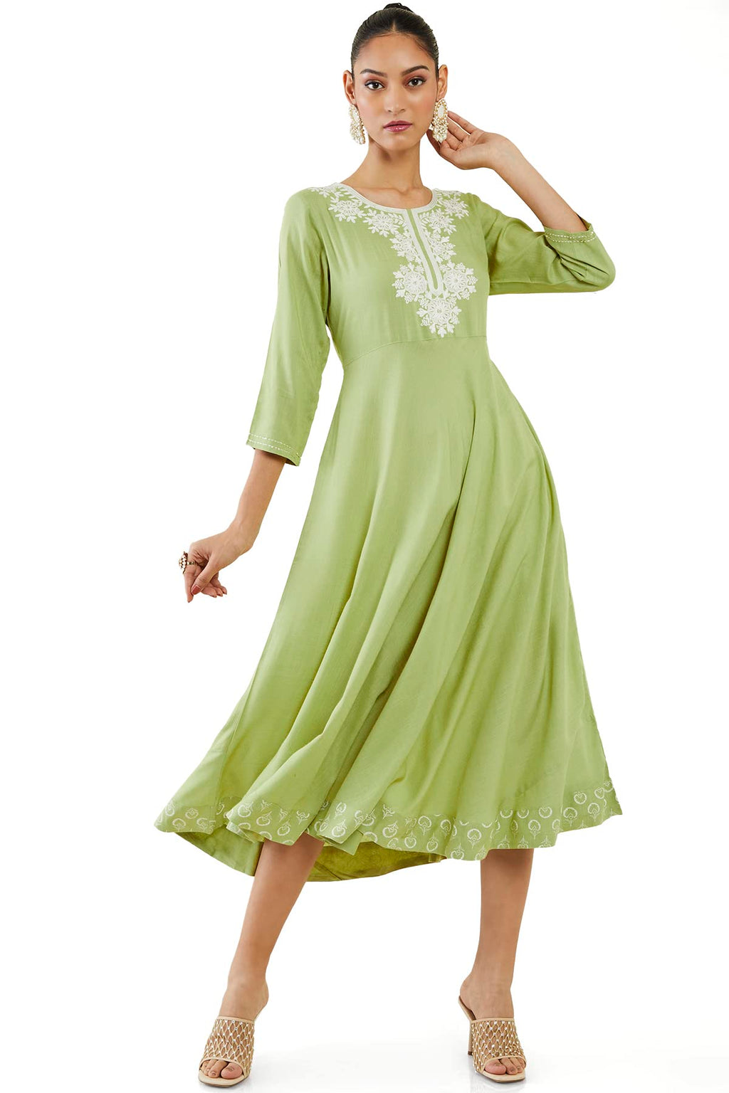 Soch Women Green Rayon Embroidered Dress Kurta(Green_Xs)