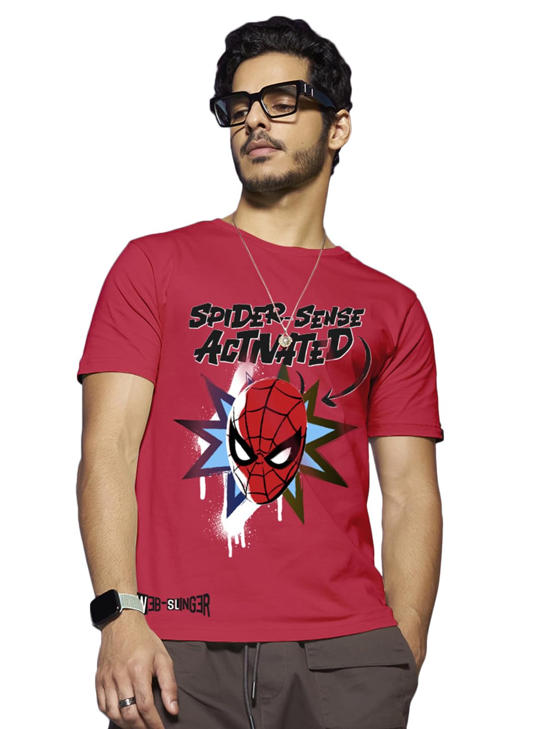 Bewakoof Official Marvel Merchandise Spider Man MenS Graphic Printed Regular Fit Half Sleeve Round Neck Cotton Jersey T-Shirt_63