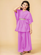 A.T.U.N. (ALL THINGS UBER NICE) Girls Solid Polysilk Mauve Kaftan with Flared Pant Set