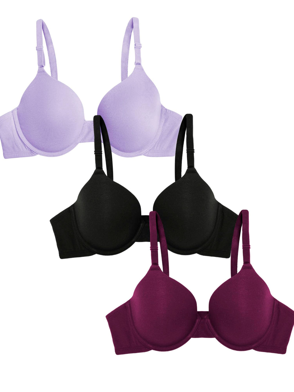 Fruit of the Loom Women's Smooth Cotton T-Shirt Bra-Ultra-Soft, Flexible, and Invisible Under Tees, Lilac Whisper/Purple Velvet/