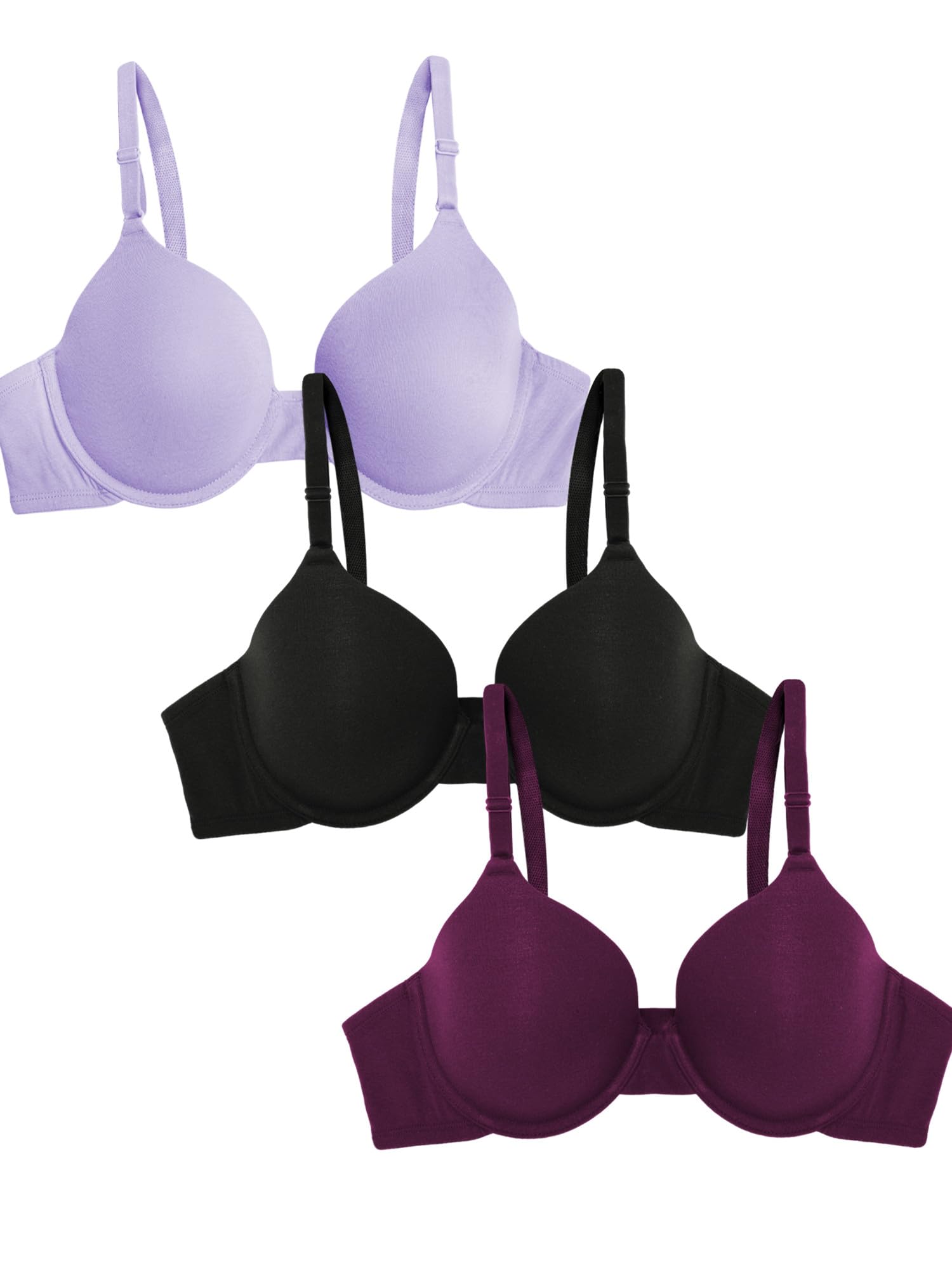Fruit of the Loom Women's Smooth Cotton T-Shirt Bra-Ultra-Soft, Flexible, and Invisible Under Tees, Lilac Whisper/Purple Velvet/