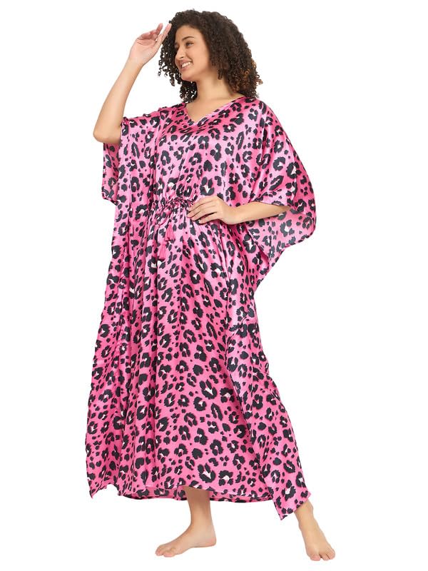 Clovia Women'S Satin Printed Long Kaftan (Ns6530R22_Pink_Xl-Xxl)