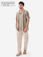 The Souled Store Macaroon Men and Boys Short Sleeves Collared Neck Button Front Multicolor Striped Cotton Textured Shirts