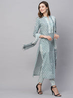 ANNI DESIGNER Ladies Cotton Blend Staright Print Trousers Dupatta Kurta