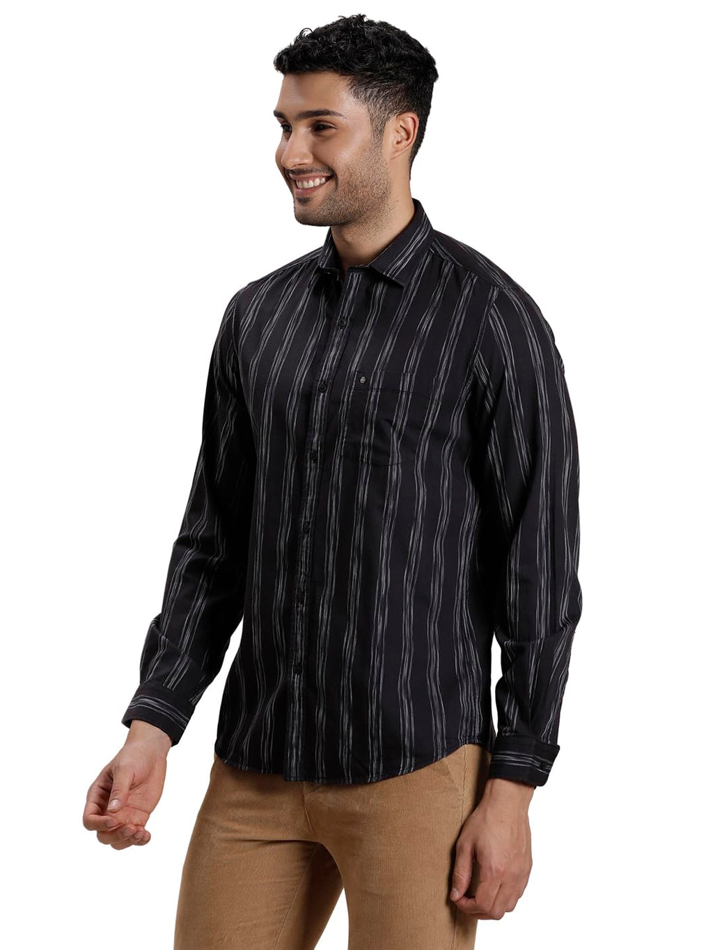 Turtle Men 100% Cotton Slim Fit Black Casual Shirt