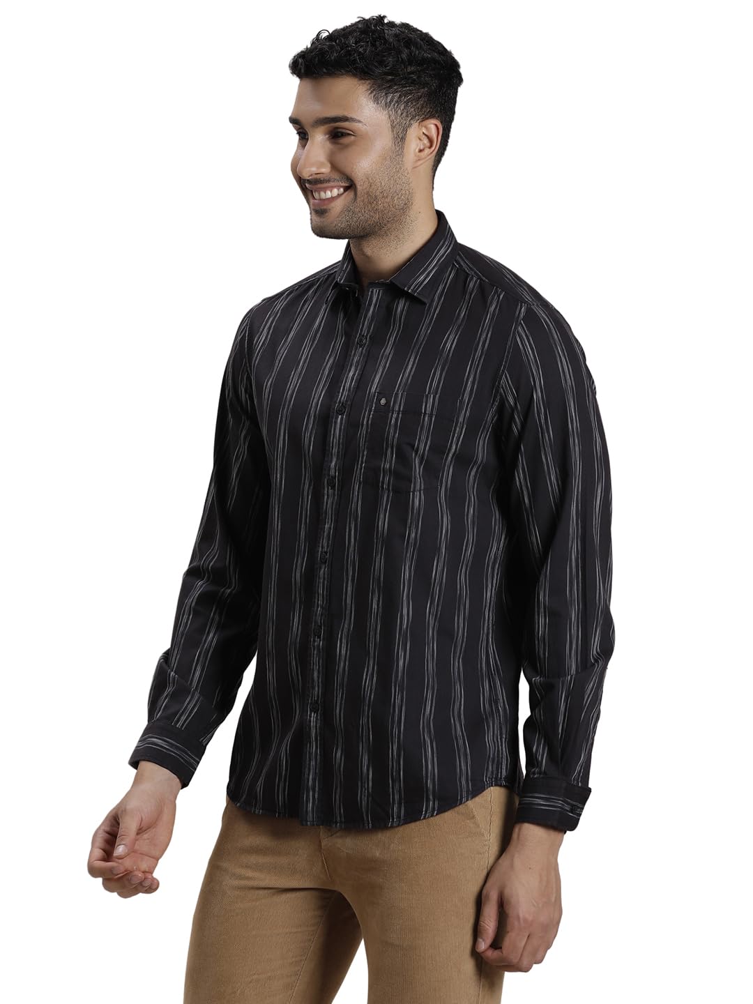 Turtle Men 100% Cotton Slim Fit Black Casual Shirt