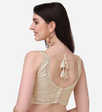 Pujia Mills Womens Multicolor Sweetheart Neck Georgette Line Soft Embroidery Sequence Zari Work Sleeves Readymade Saree Blouse