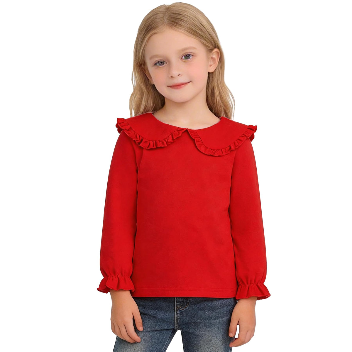 Magic Park 12M14Y Toddler Girl Long Sleeve Blouse Girls Ruffle TShirt Solid Color Tee Casual Tops Holiday Winter Shirts, Long  5