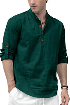 Zombom Mens Solid Cotton Blend Straight Kurta Shirt, Regular Fit Full Sleeve Short Kurta Shirt Green