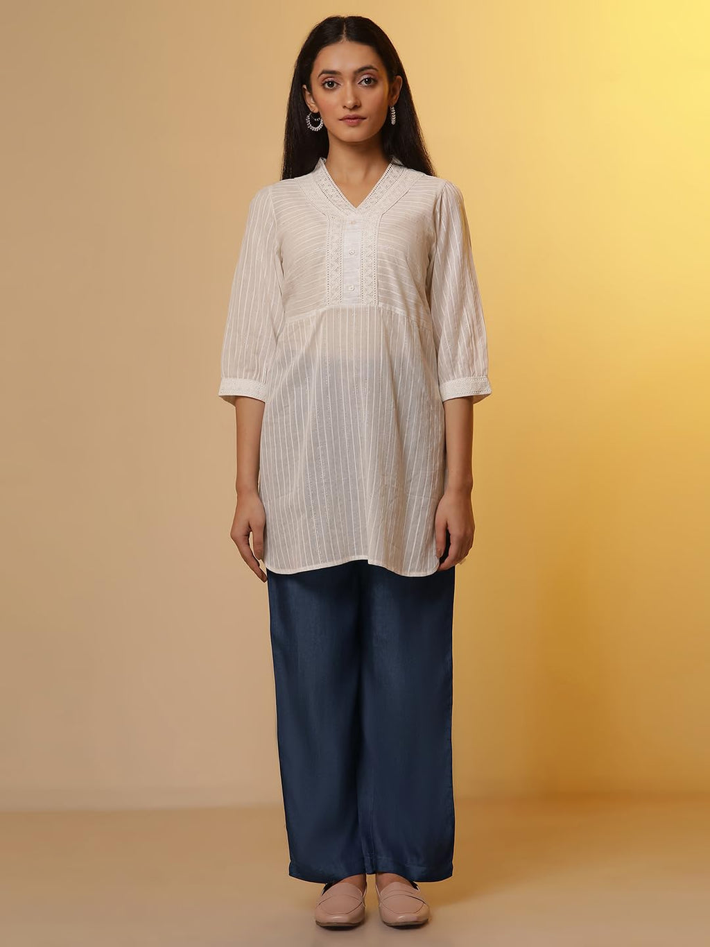 Aurelia WomenS Striped Cotton Kurti Set With Pants