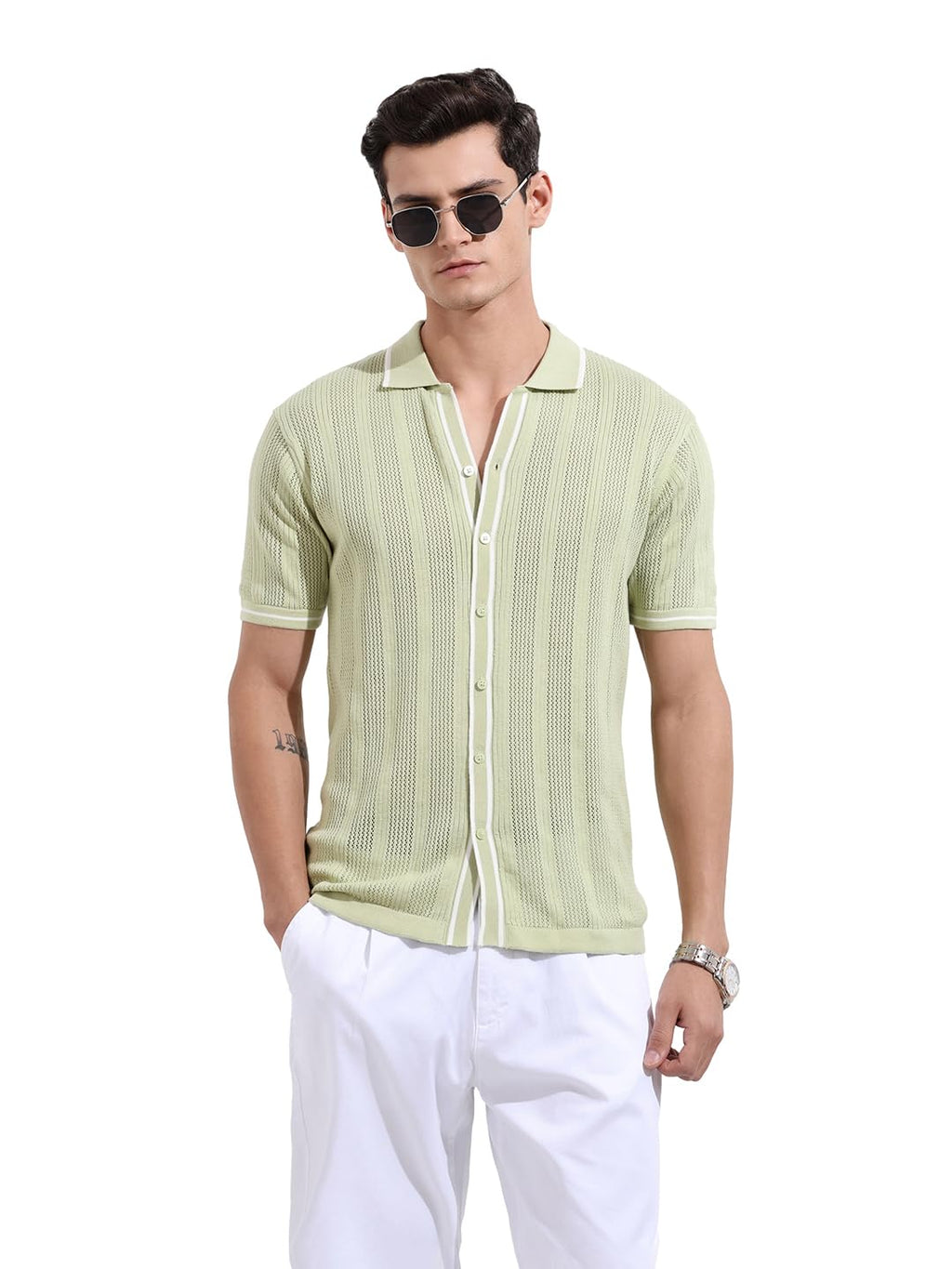 The Indian Garage Co Mens Slim Fit Textured Collar Half Sleeves Polo T-Shirt