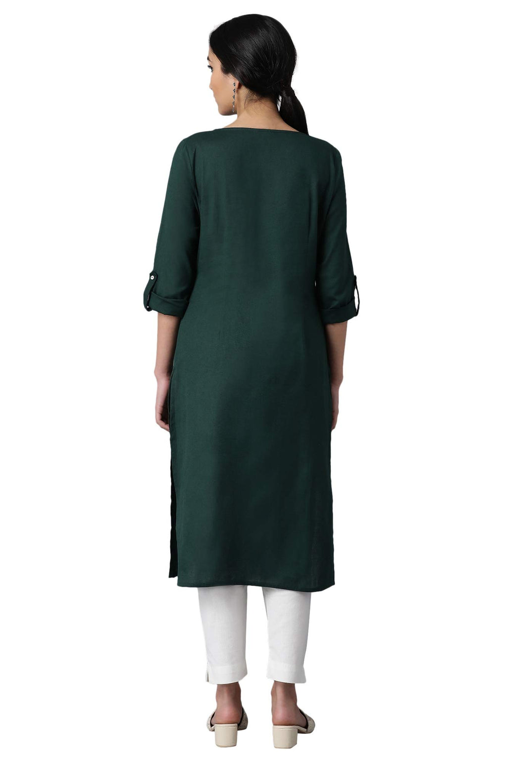 W For Woman Cotton Blend Women Round Neck Solid Regular Kurta