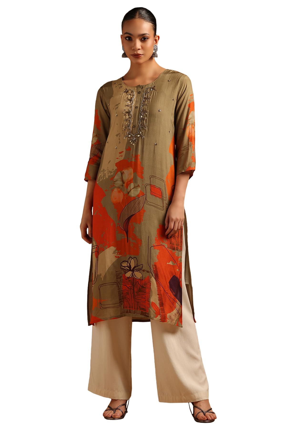 Soch Women Muslin Floral Print Kurta with Beads