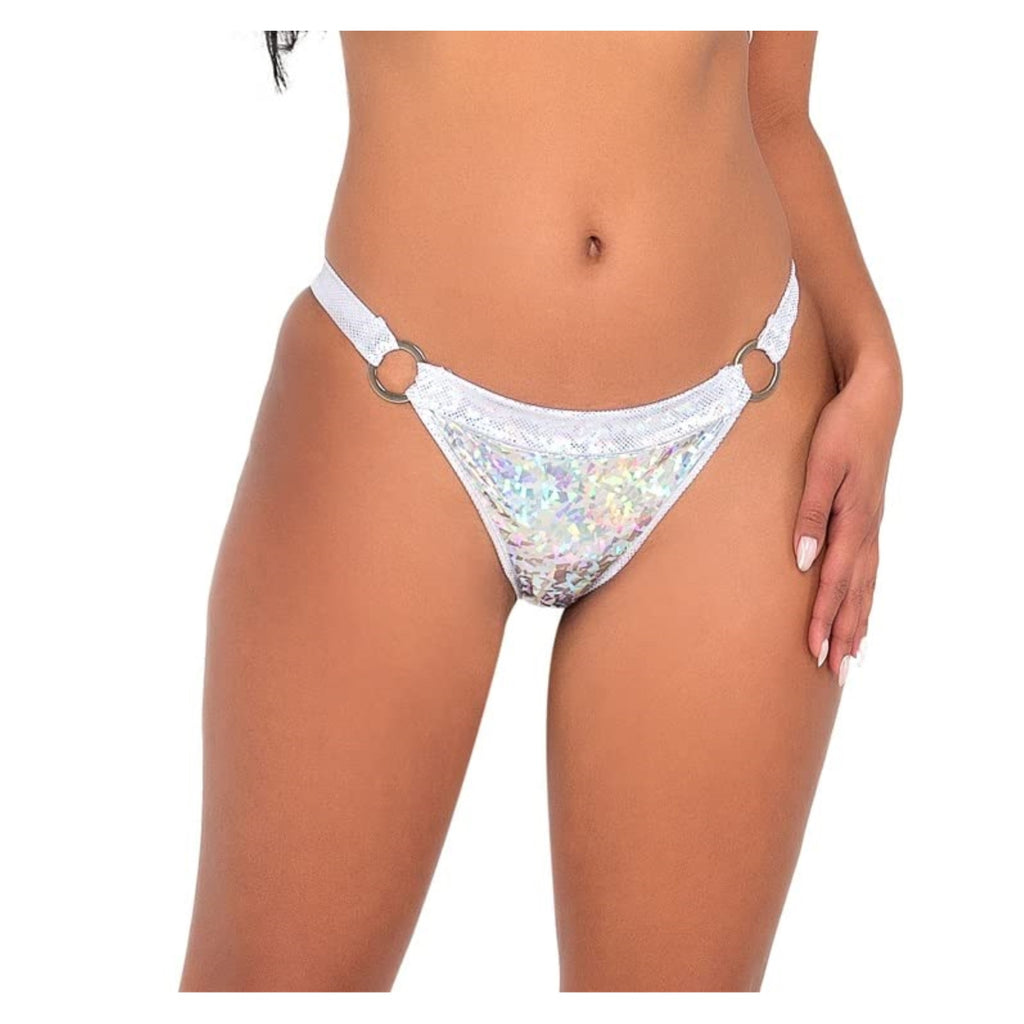 6109 - Iridescent Vinyl Panty with Ring Detail - Medium / White/Silver