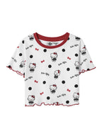 The Souled Store Official Hello Kitty: Kitty Love Girls Short Sleeves Round Neck White Regular Fit Cotton T-Shirts