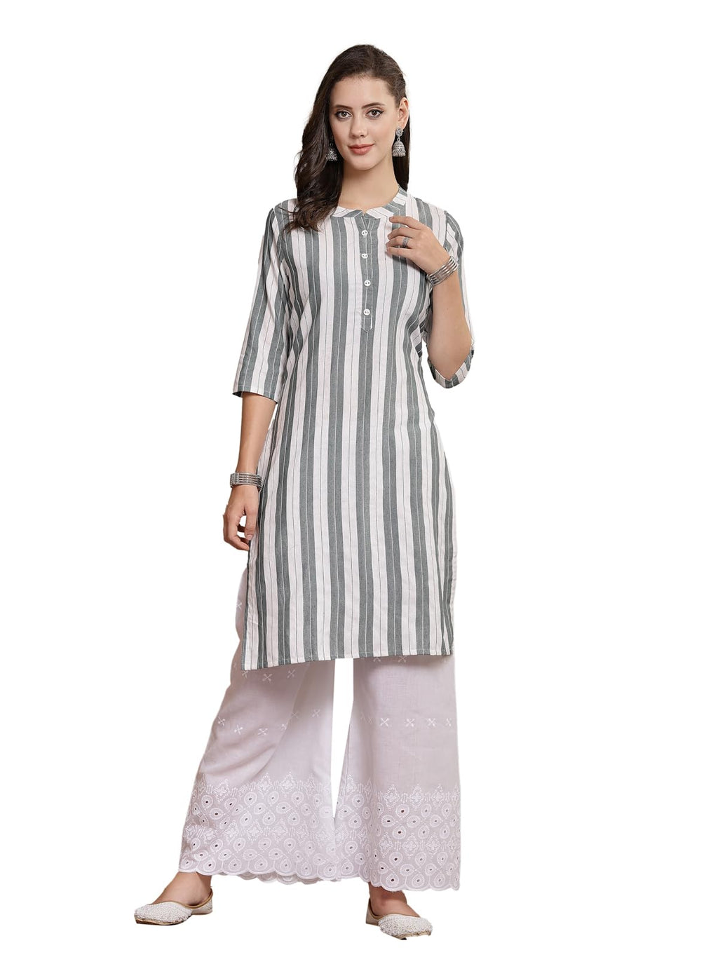 Stylum Women'S Self Designed Cotton Blend Straight Kurta (Urvashi38_Grey, M)