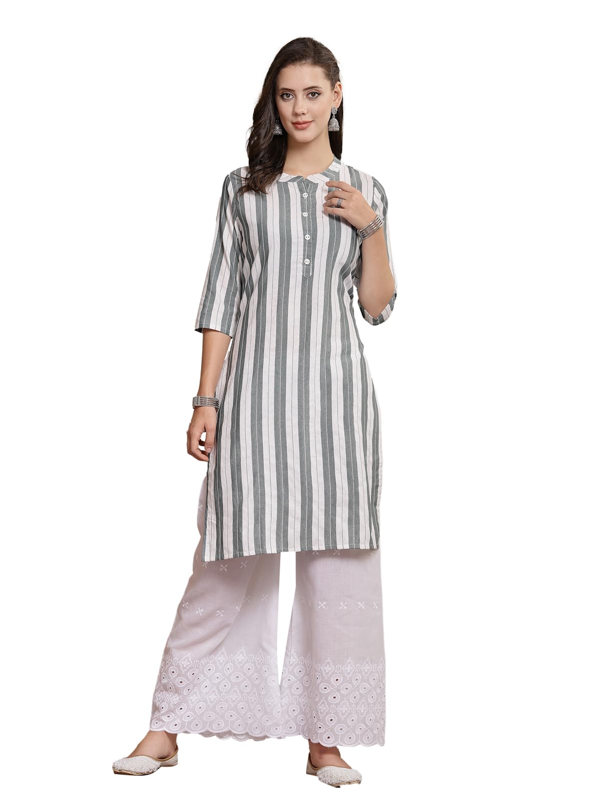 Stylum Women'S Self Designed Cotton Blend Straight Kurta (Urvashi38_Grey, M)