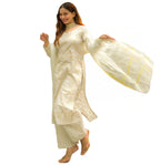 ANNI DESIGNER Women's Cotton Blend Floral Printed Straight Kurta with Palazzos & Dupatta (Ghost-Off-White_S_White_Small)