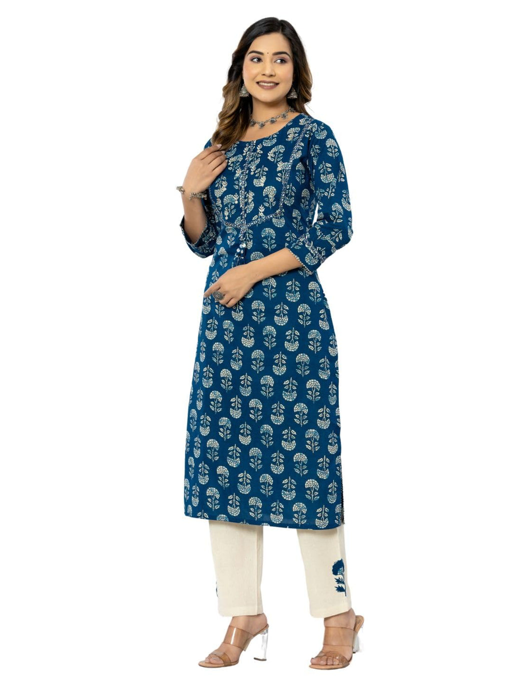 rytras Womens Cotton Printed Straight Kurta with Palazzos Pant