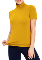 Women's Mock Turtleneck Top Short Sleeve Lightweight Active T-Shirt Mustard Medium