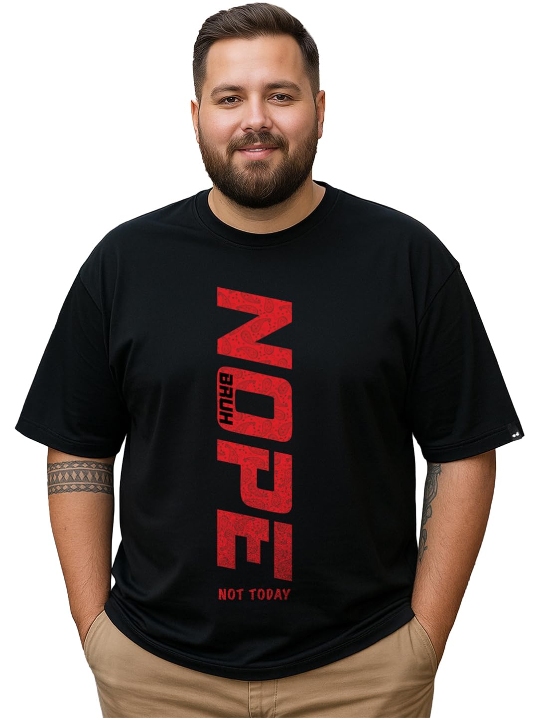Bewakoof Mens Typography Oversized Fit Half Sleeve Round Neck Pure Cotton Plus Size T-Shirt_694205_Black_6XL