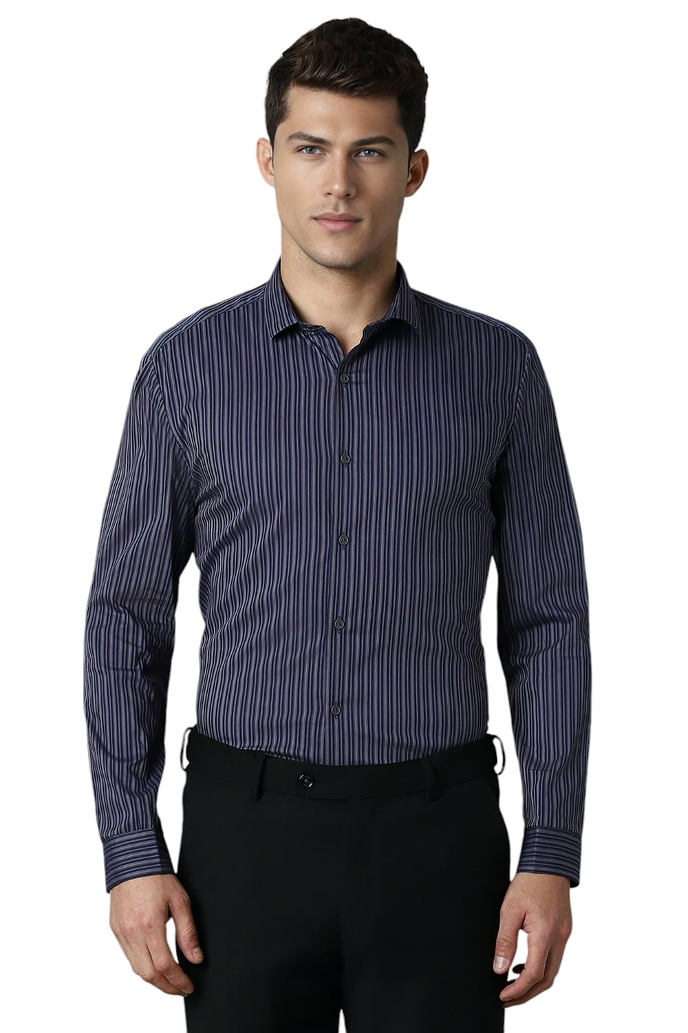 Louis Philippe Men Navy Super Slim Fit Stripe Full Sleeves Formal Shirt