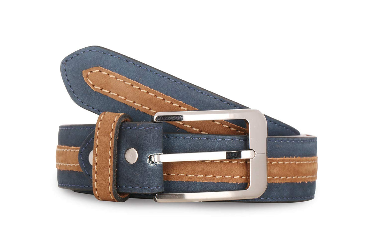 Walletsnbags Nubuck Middle Rib Formal Leather Mens Belt (Bluecamel, 38) 38