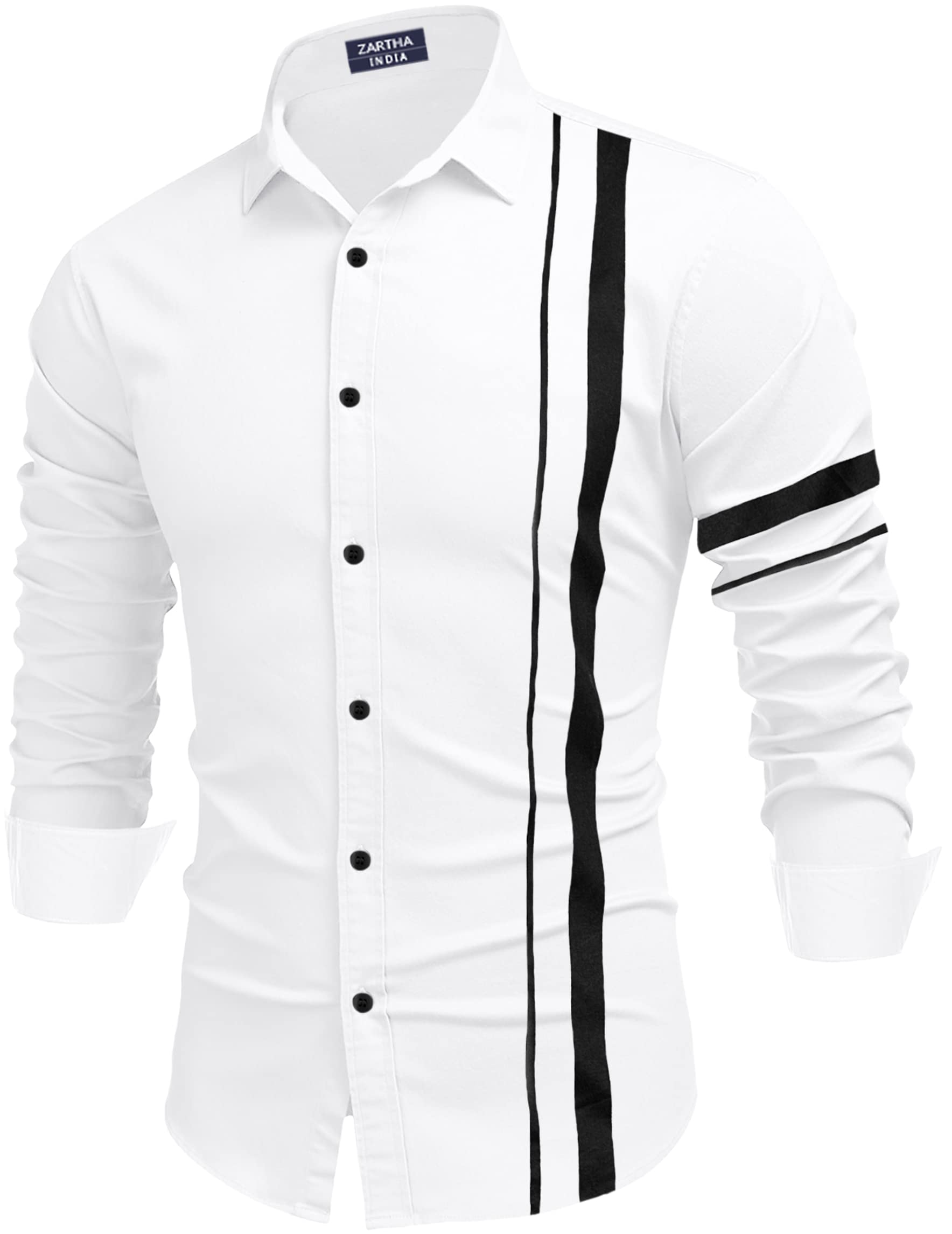Zartha MenS Regular Fit Striped Pattern Cotton Blend Shirt With Spread Collar Long Sleeve And Standard Length | Shirt For Man W