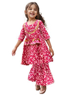 A.T.U.N. (All Things Uber Nice) A.T.U.N. Girls Ethnic Wear Sharara | Floral Fuchsia Printed Kurta With Sharara Set For Girls