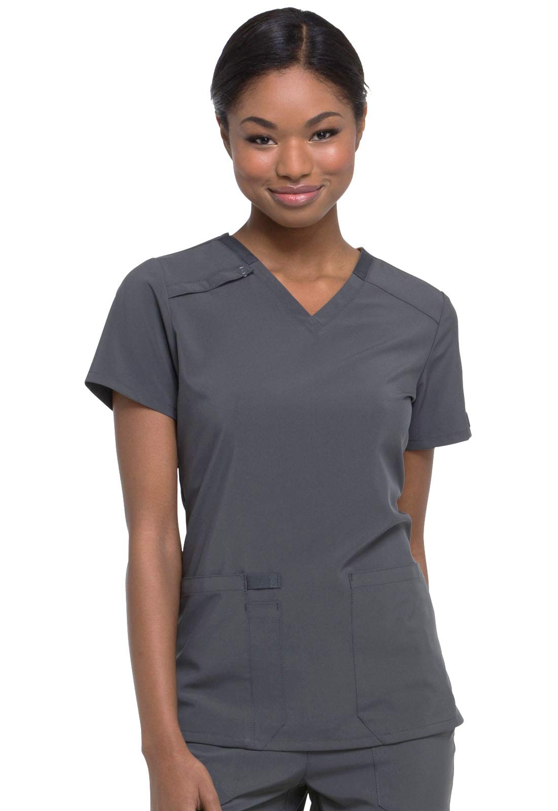 Dickies EDS Essentials Scrubs, V-Neck Womens Tops with Four-Way Stretch and Moisture Wicking Plus Size DK615, 5XL, Pewter
