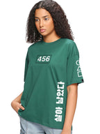 Bewakoof Official Squid Game Merchandise Womens Graphic Print Oversized Fit Half Sleeve Round Neck Cotton Jersey T-Shirt_655114