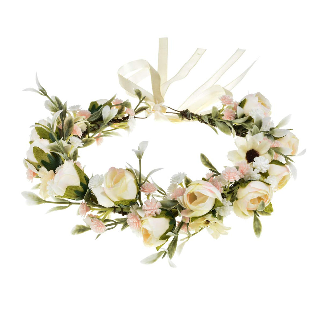 Floral Fall Camellia Flower Crown Rose Headpiece Wedding Bridal Flower Girl Halo Maternity Photo Props FL-03 (Ivory Flower withB