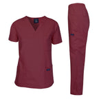 Dagacci Medical Uniform Woman and Man Scrub Set Unisex Medical Scrub Top and Pant, Burgundy, XL