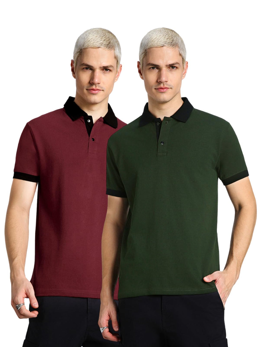 Veirdo Men's 100% Cotton Regular Fit Solid Plain Classic Polo Collar T-Shirt